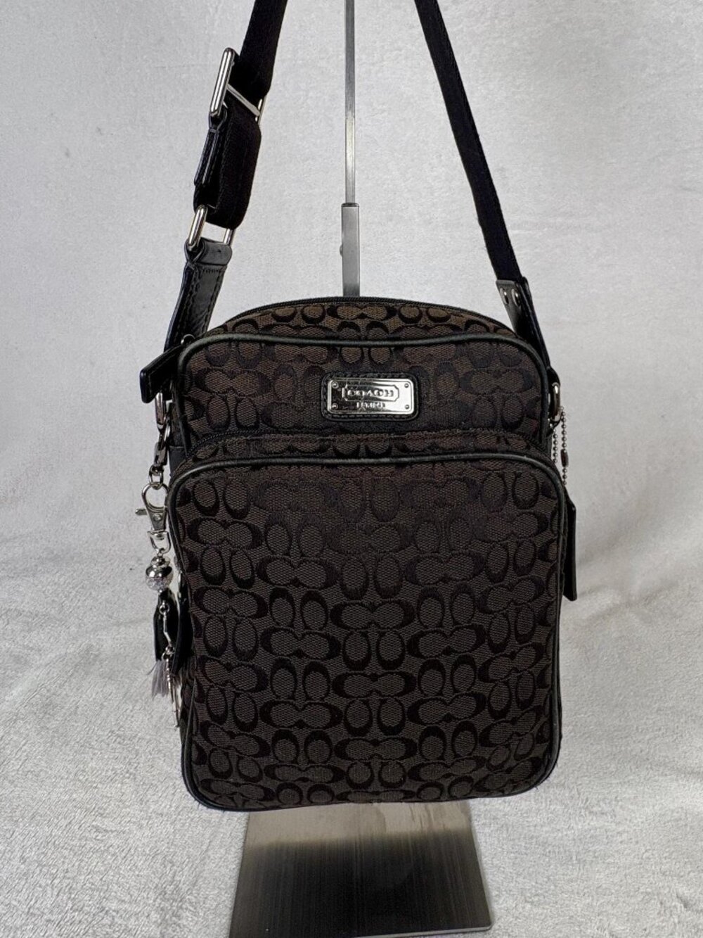 Coach Signature Canvas Flight/Camera Crossbody in  Charcoal Signature Jacquard